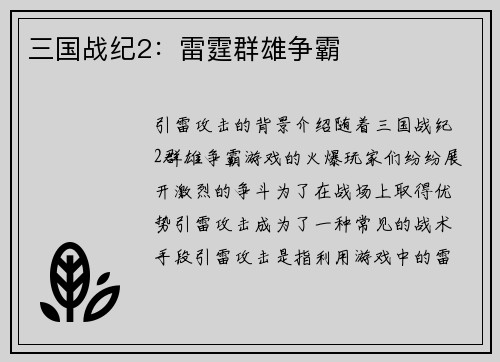 三国战纪2：雷霆群雄争霸